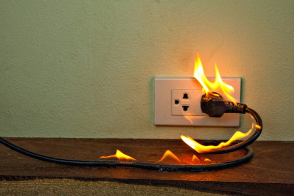 On fire electric wire plug Receptacle wall partition On fire electric wire plug Receptacle wall partition
